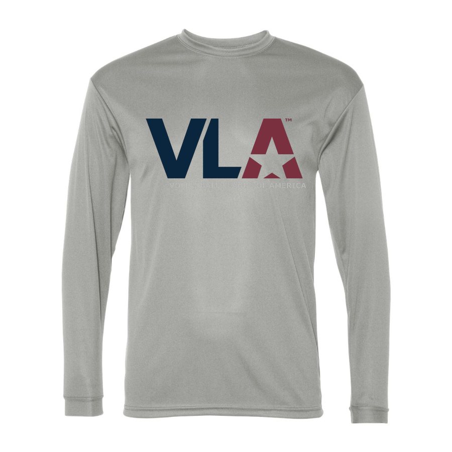 Men's American-Volleyball-League-Logo Polyester Long Sleeve T-Shirt - Silver
