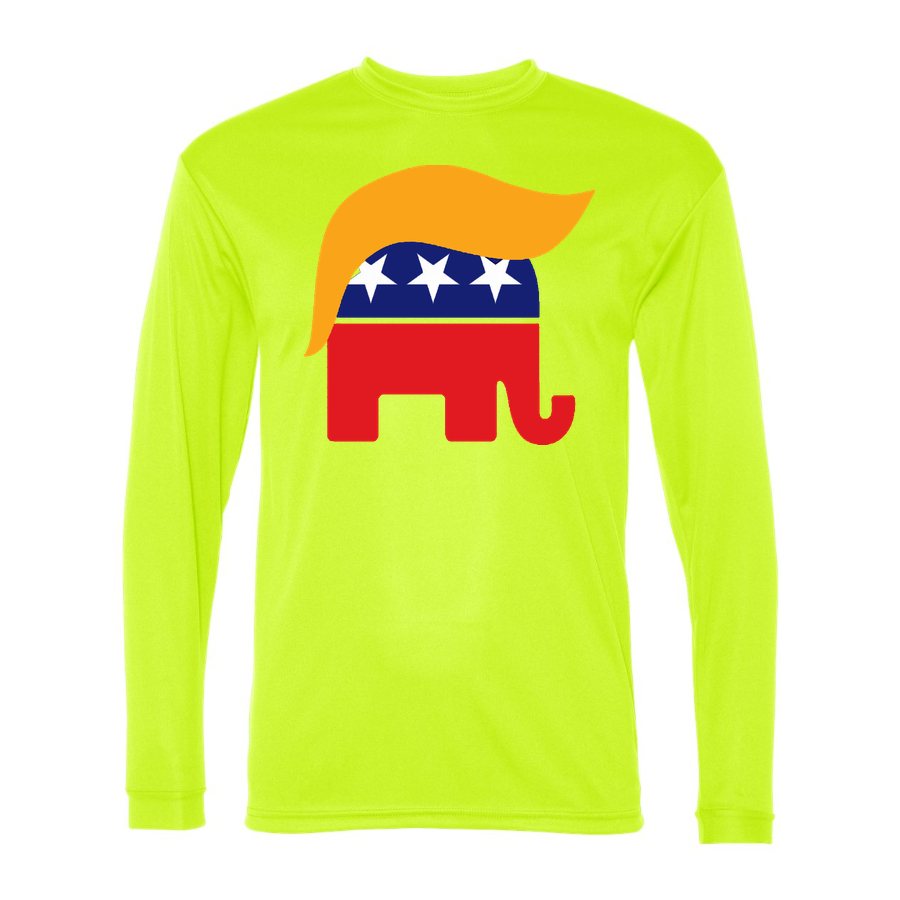 Men's Donald Trump GOP Elephant Polyester Long Sleeve T-Shirt - Safety Yellow