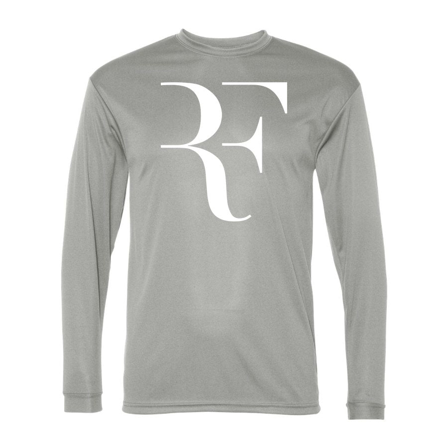 Men's Roger-Federer-logo-white Polyester Long Sleeve T-Shirt - Silver