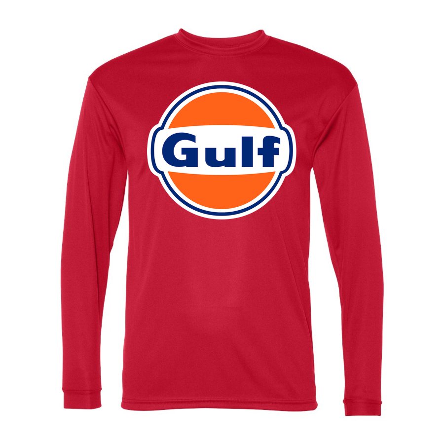 Men's Gulf Oil Polyester Long Sleeve T-Shirt - Red