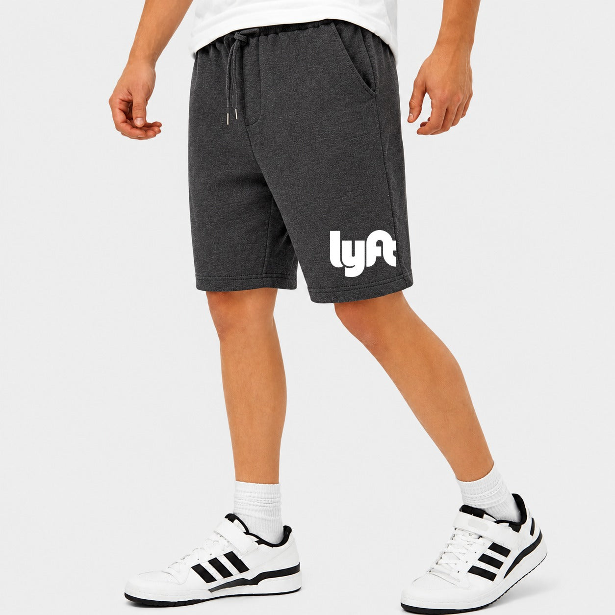 Men's Lyft White Cotton Shorts - Charcoal