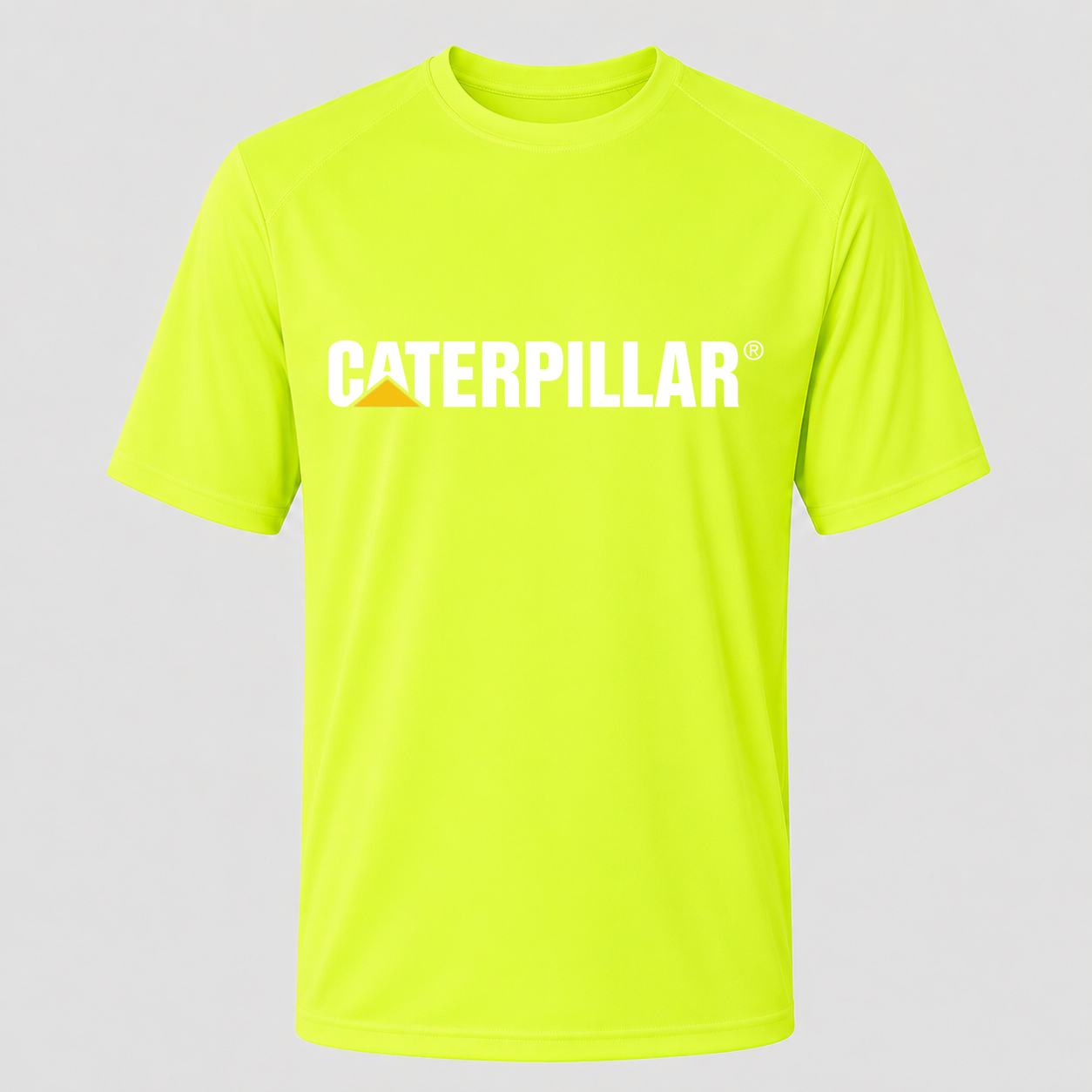 Men's Caterpillar White Performance T-Shirt - Safety Green