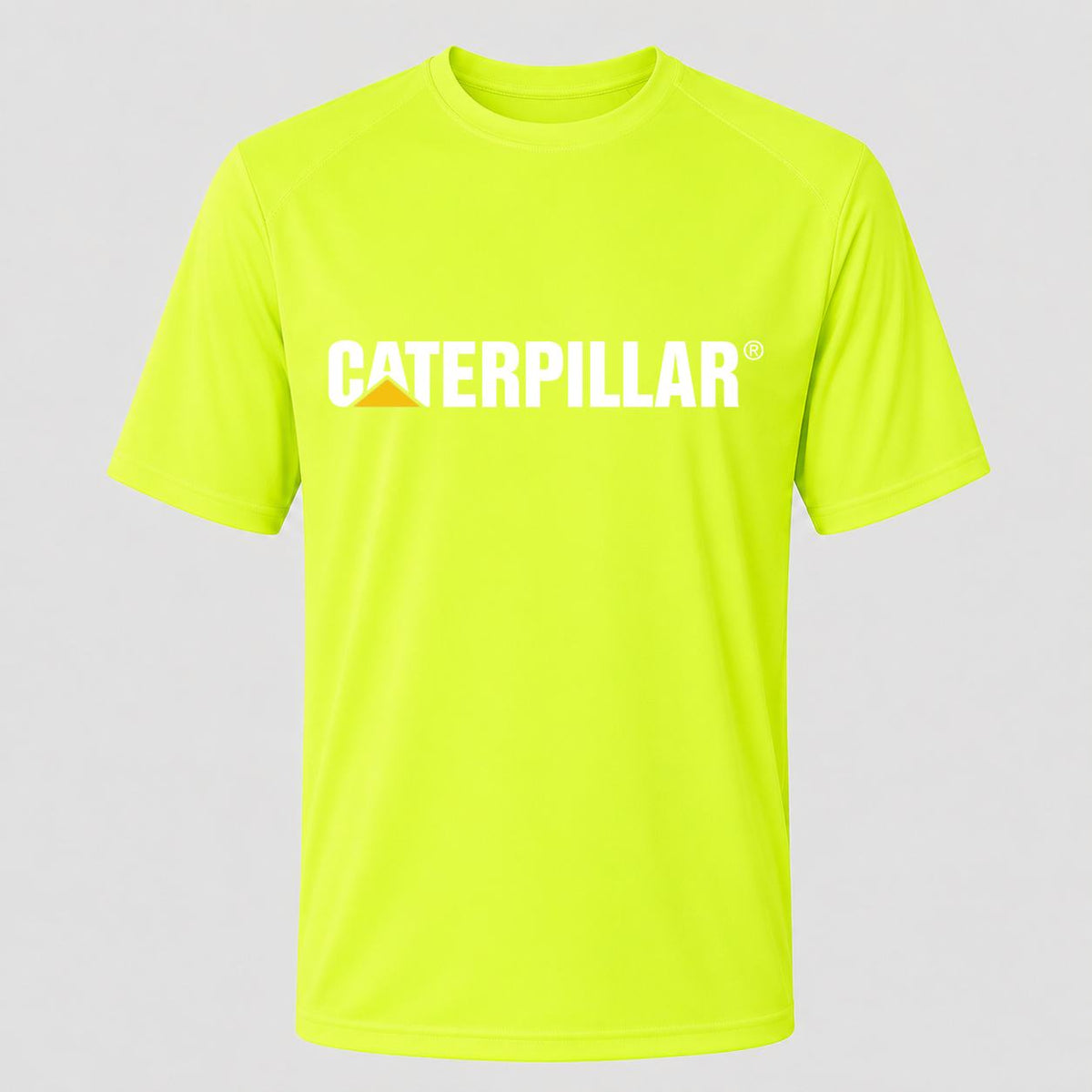 Men's Caterpillar White Performance T-Shirt - Safety Green