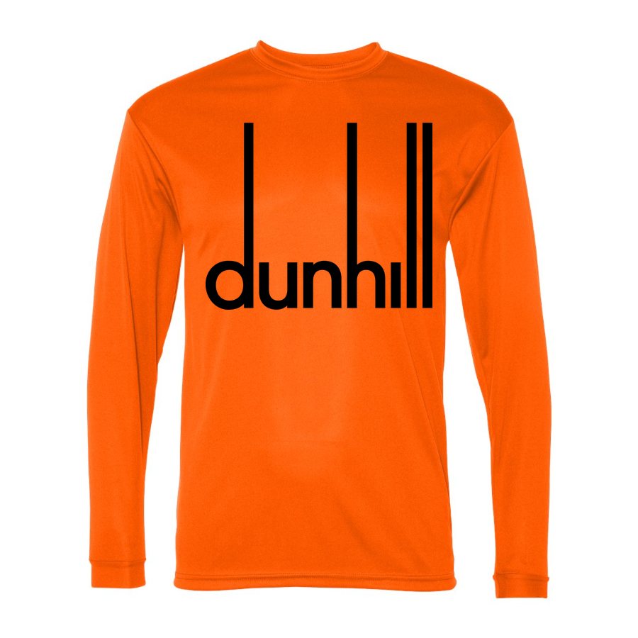 Men's Dunhill Black Logo Polyester Long Sleeve T-Shirt - Safety Orange