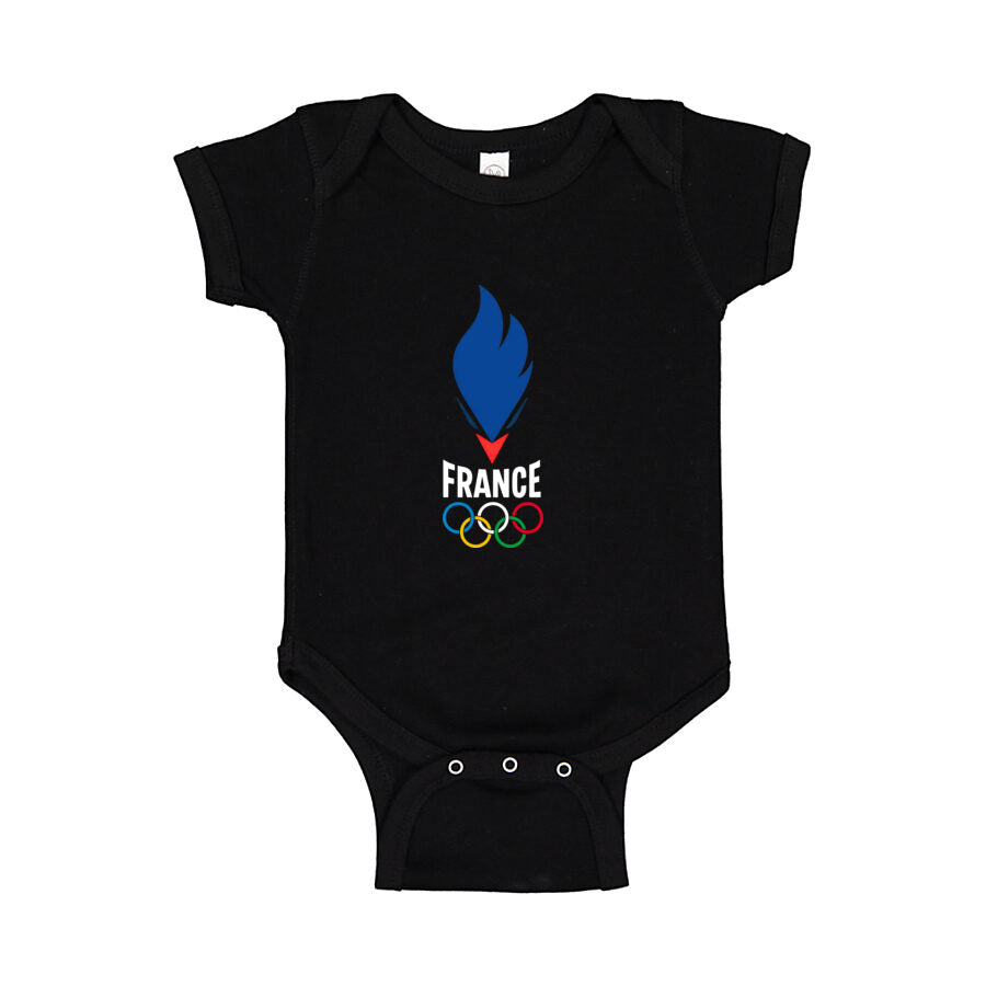 France 2024 White Logo Baby Romper Onesie - Black