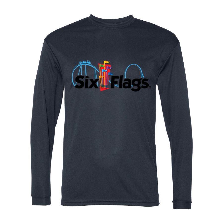 Men's Six Flags Polyester Long Sleeve T-Shirt - Navy