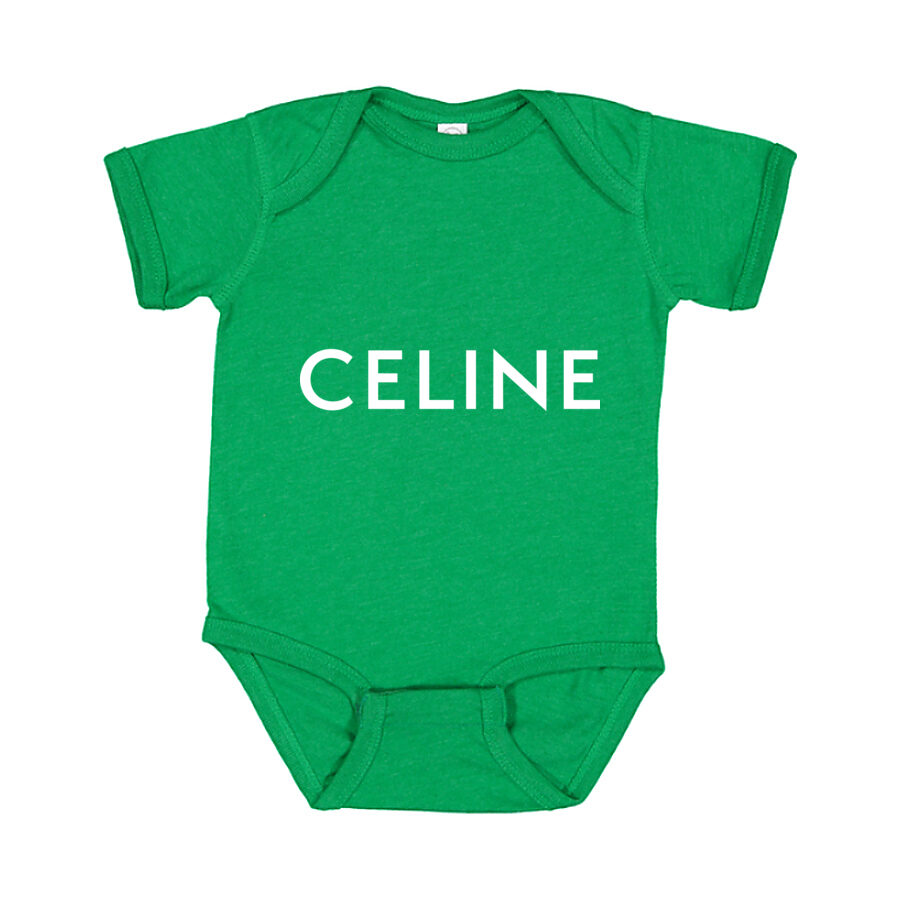 Celine White Logo Baby Romper Onesie - Green