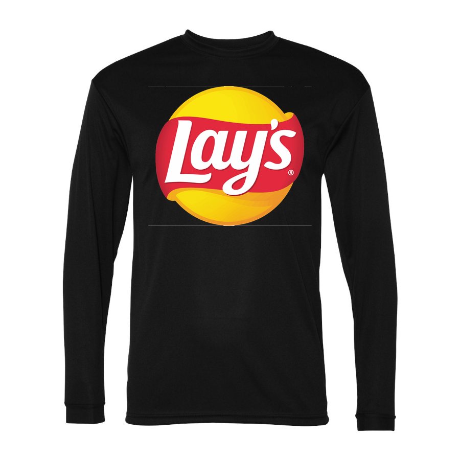Men's Lays food Polyester Long Sleeve T-Shirt - Black