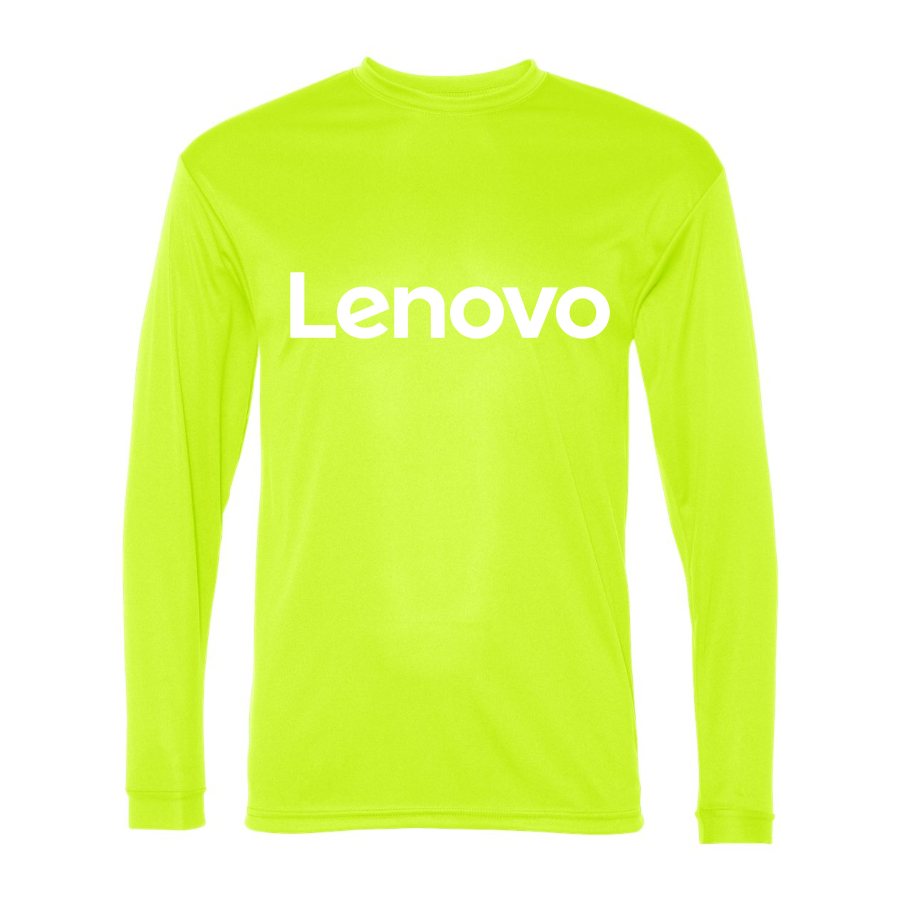 Men's Lenovo White Polyester Long Sleeve T-Shirt - Safety Yellow