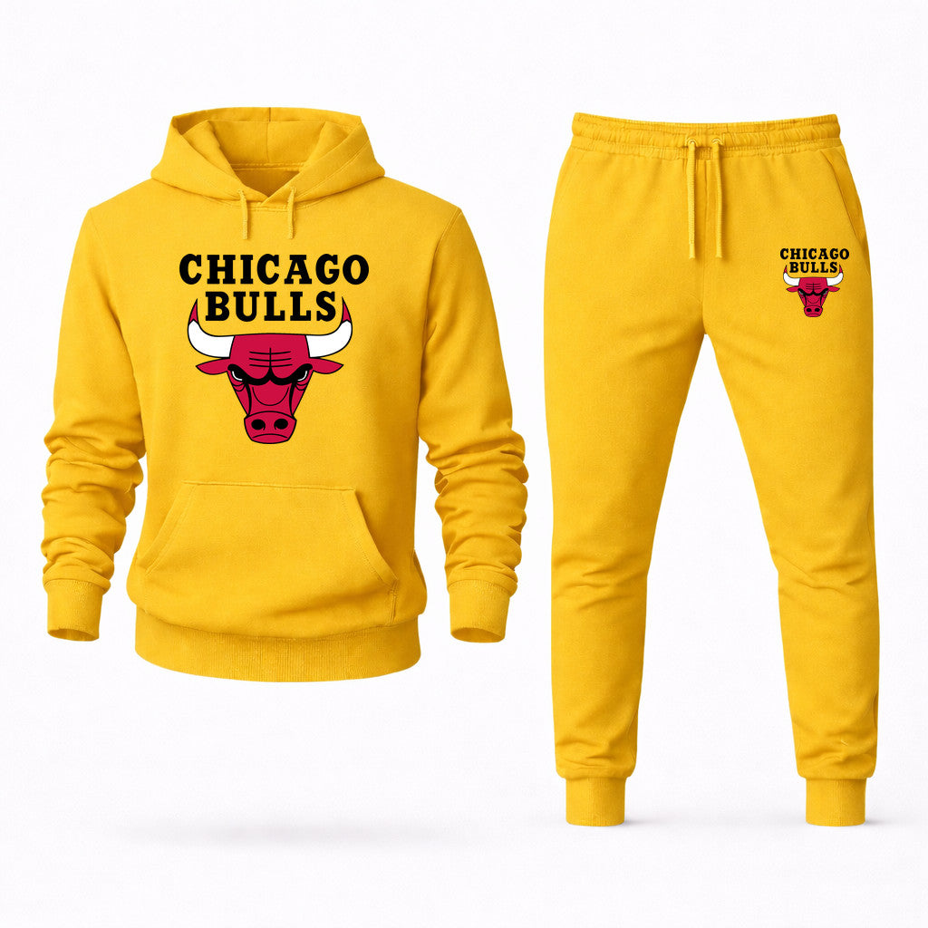 Chicago Bulls Black Hoodie and Joggers Set - Yellow
