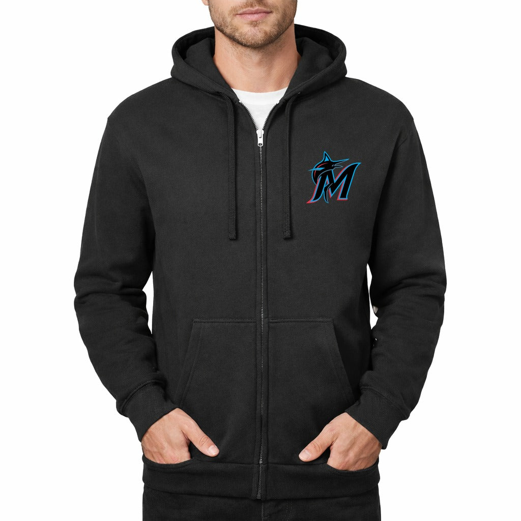 Men's Miami Marlins Zipper Hoodie - Black