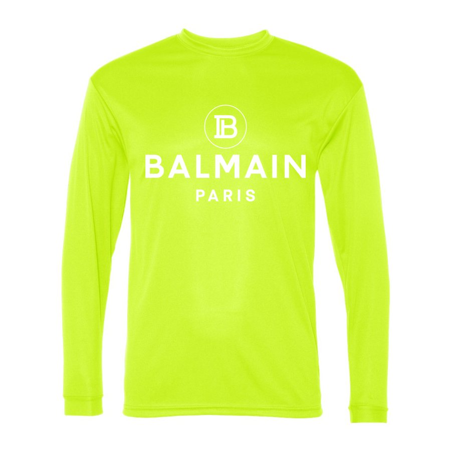 Men's Balmain Paris white Polyester Long Sleeve T-Shirt - Safety Yellow