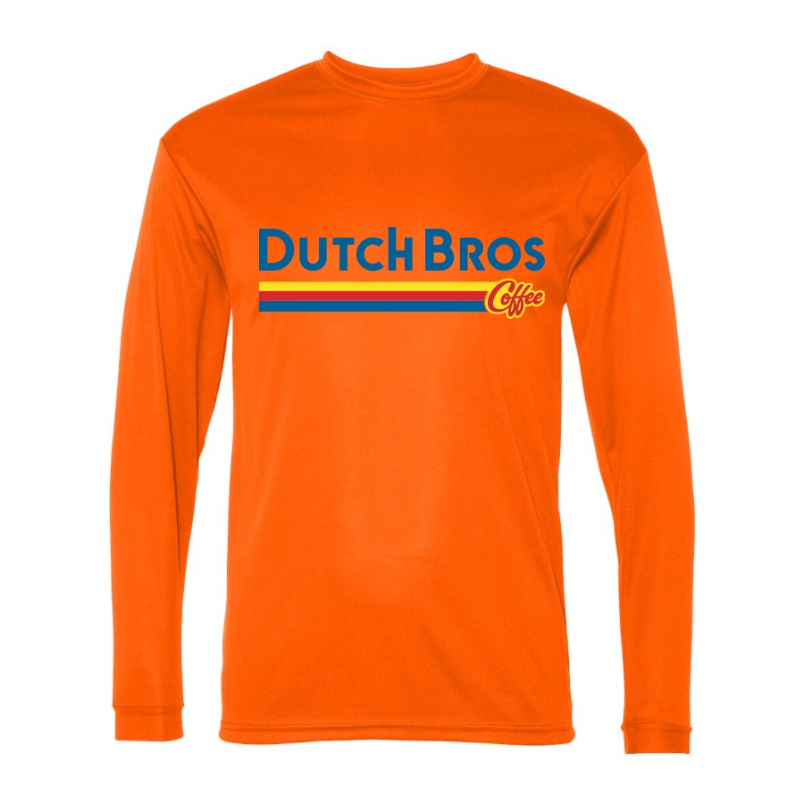 Men's Dutch Bros Coffee Polyester Long Sleeve T-Shirt - Safety Orange