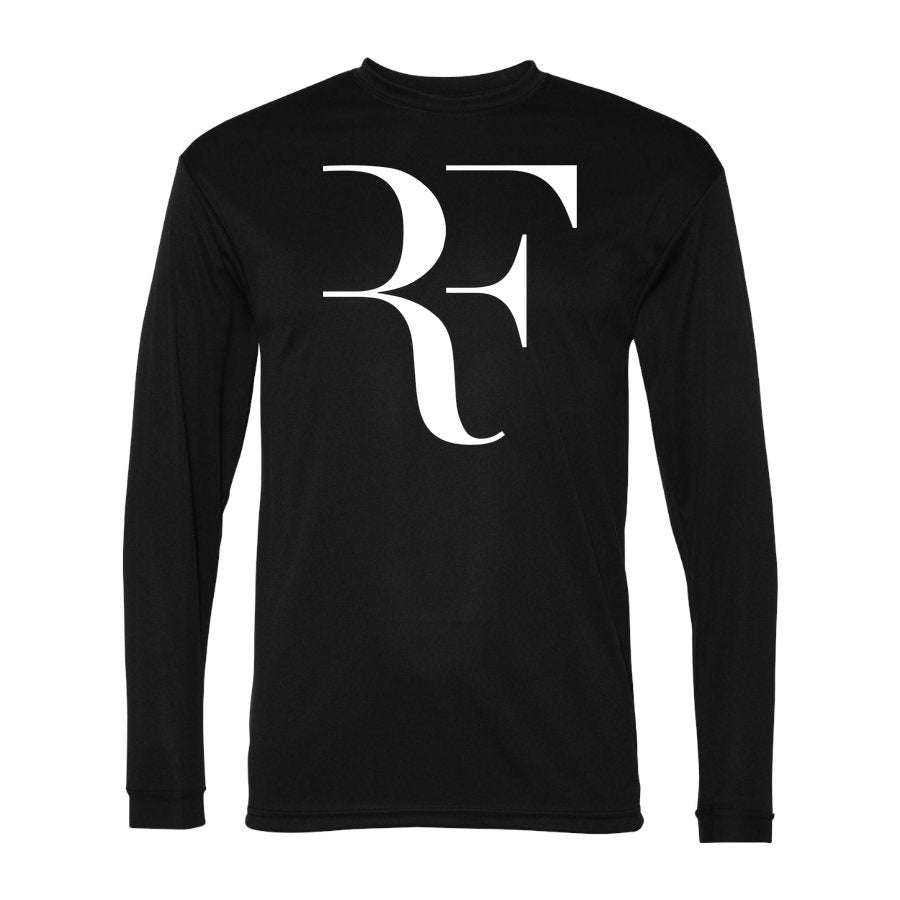 Men's Roger-Federer-logo-white Polyester Long Sleeve T-Shirt - Black