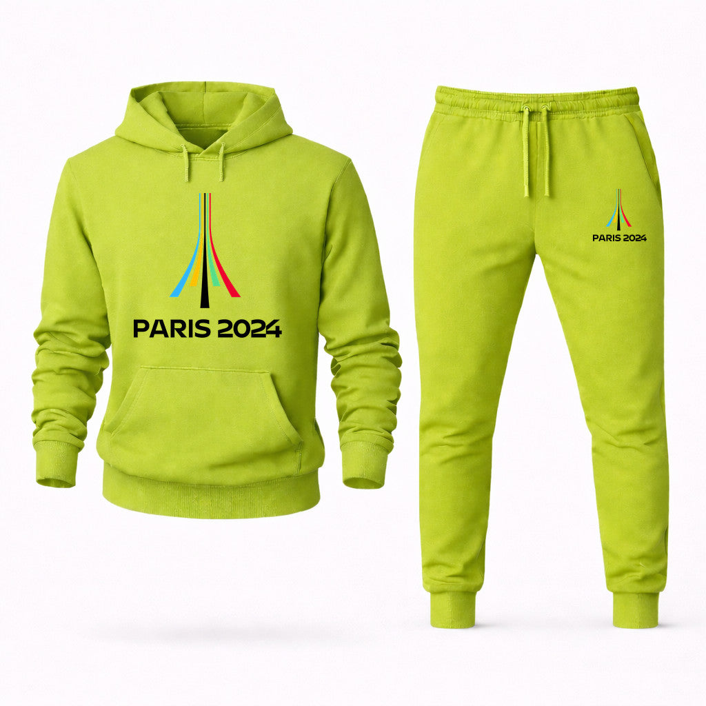 Paris 2024 Olympics Black Hoodie and Joggers Set - Lime Green