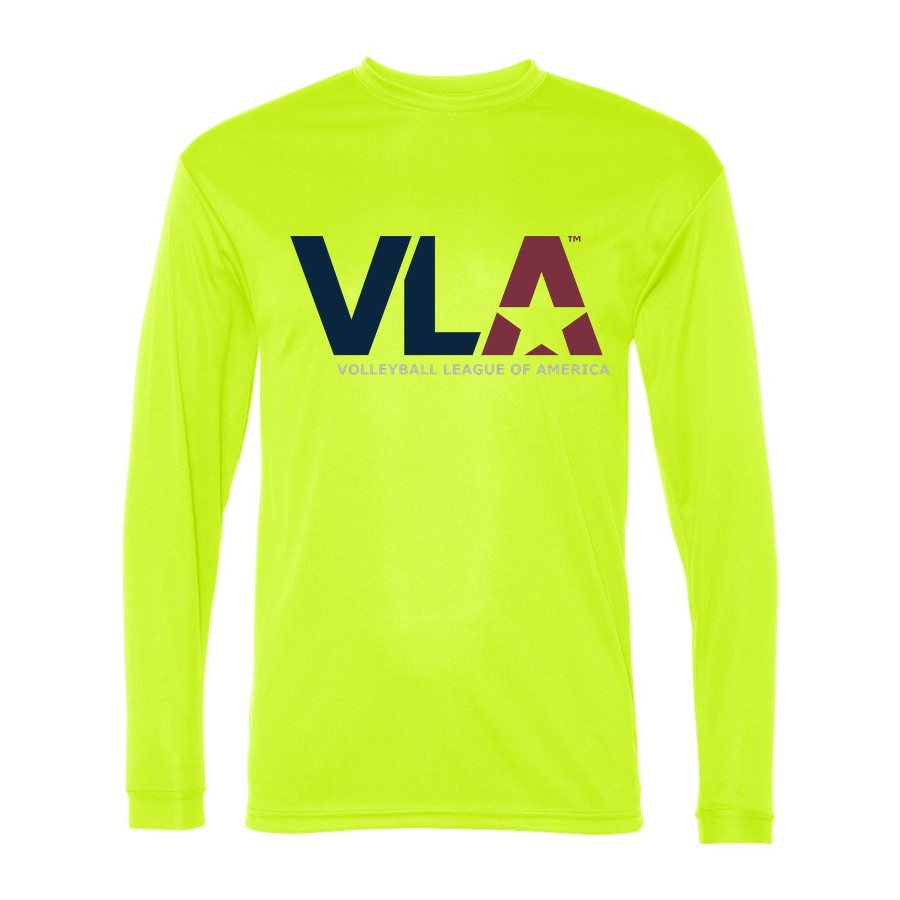 Men's American-Volleyball-League-Logo Polyester Long Sleeve T-Shirt - Safety Yellow
