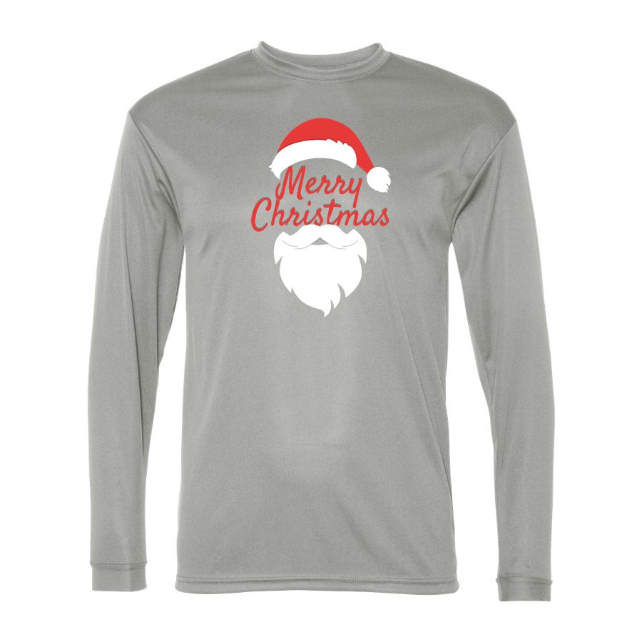 Men's Merry Christmas Santa Claus Polyester Long Sleeve T-Shirt - Silver