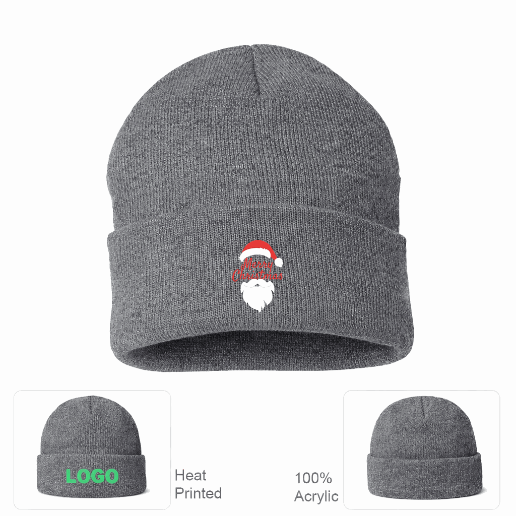 Merry Christmas Santa Beanie Hat - Grey