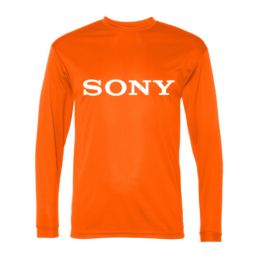 Men's Sony White Logo Polyester Long Sleeve T-Shirt - Safety Orange