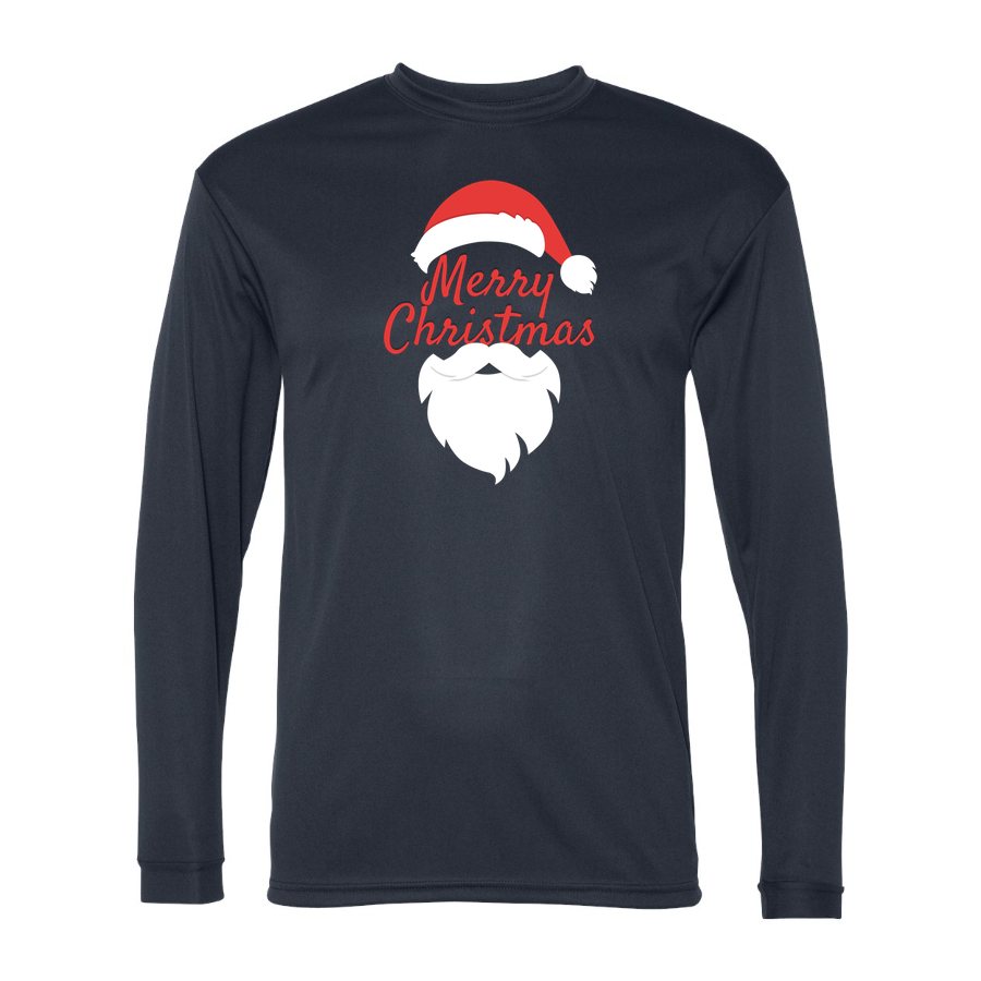 Men's Merry Christmas Santa Claus Polyester Long Sleeve T-Shirt - Navy