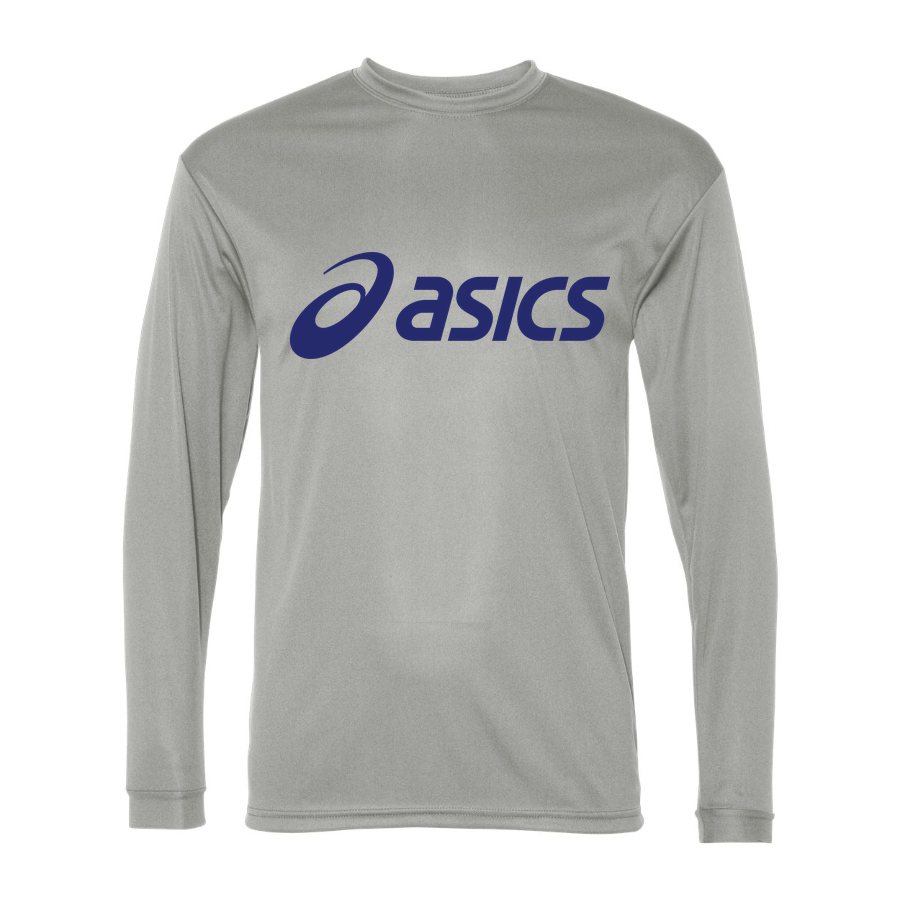 Men's Asics Polyester Long Sleeve T-Shirt - Silver