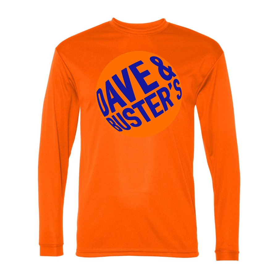 Men's Dave & Buster's Polyester Long Sleeve T-Shirt - Safety Orange