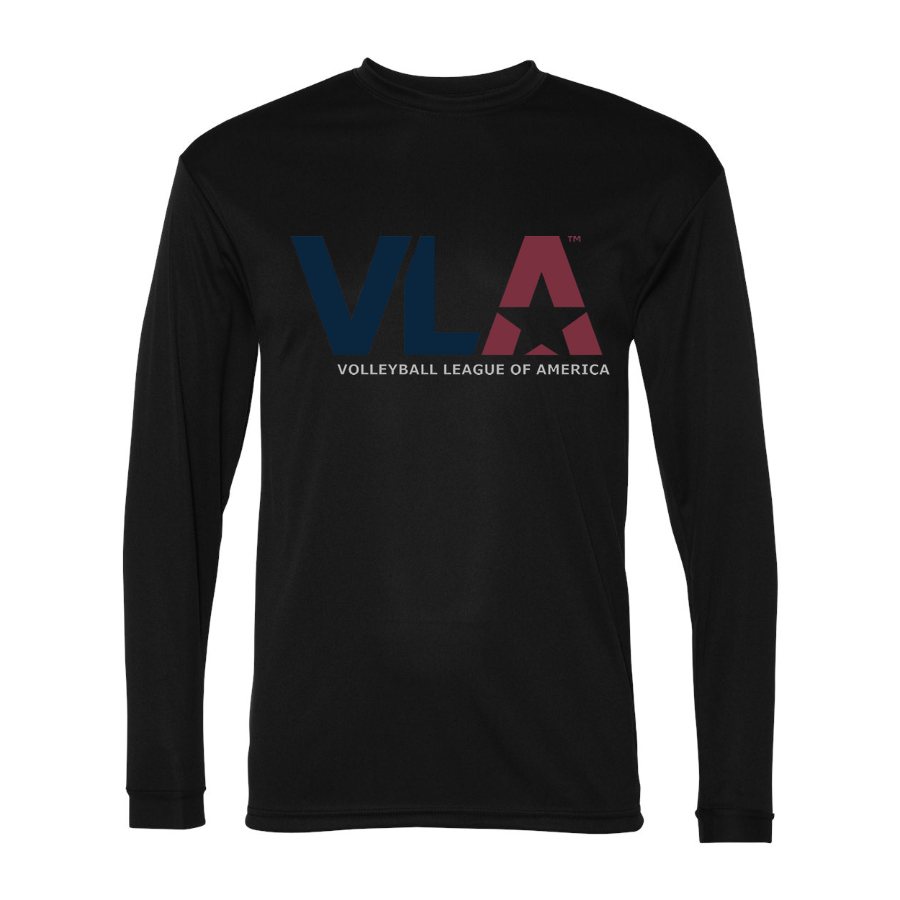 Men's American-Volleyball-League-Logo Polyester Long Sleeve T-Shirt - Black