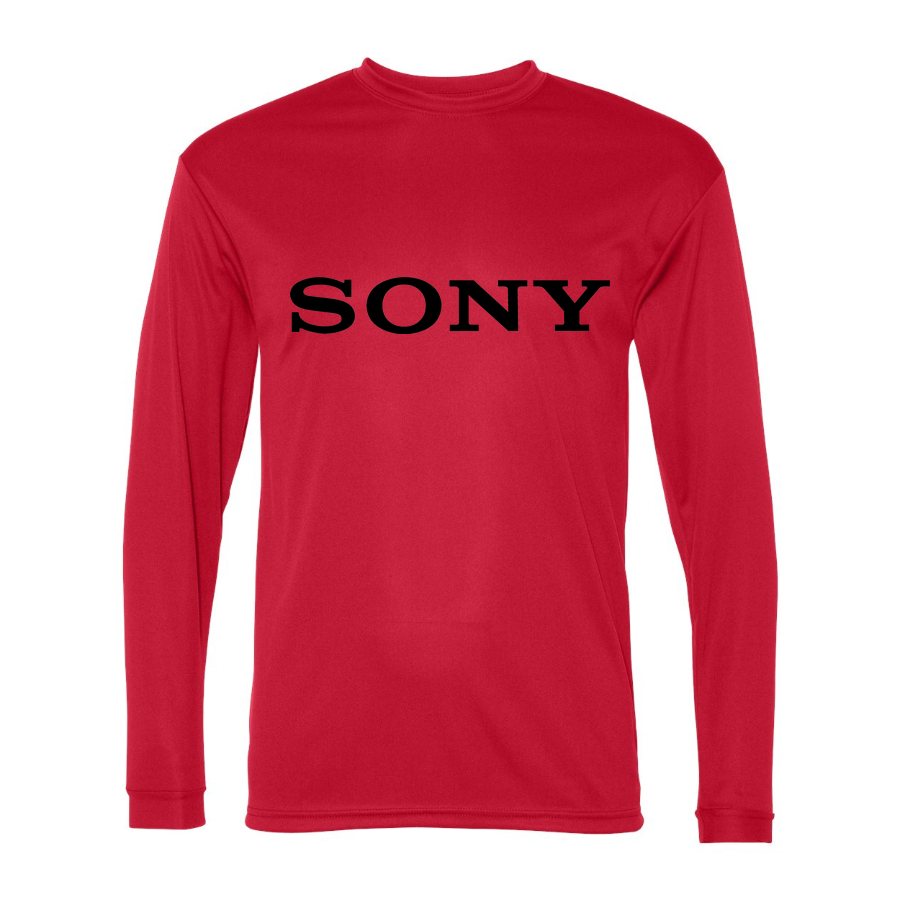 Men's Sony Black Logo Polyester Long Sleeve T-Shirt - Red