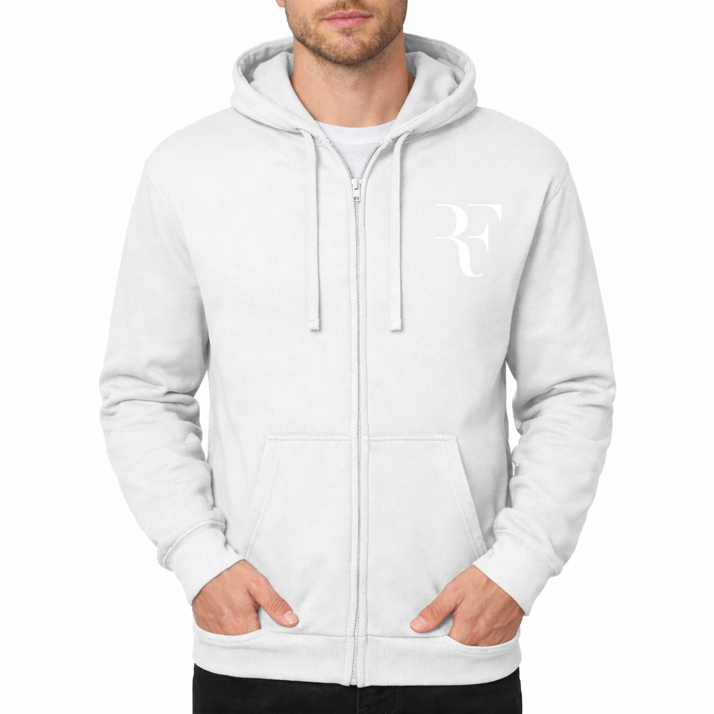 Men's Roger Federer white Zipper Hoodie - White