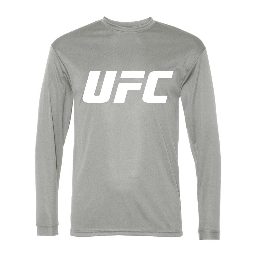 Men's UFC White Logo Polyester Long Sleeve T-Shirt - Silver
