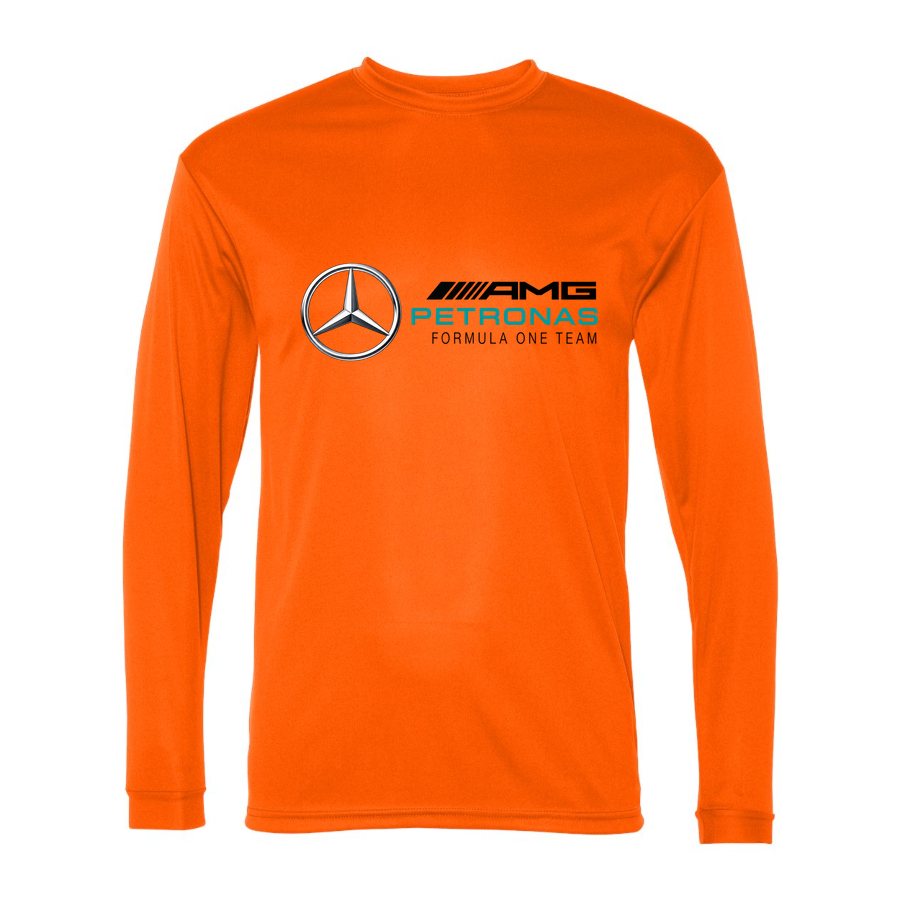 Men's Mercedes AMG Petronas Formula One Team Polyester Long Sleeve T-Shirt - Safety Orange