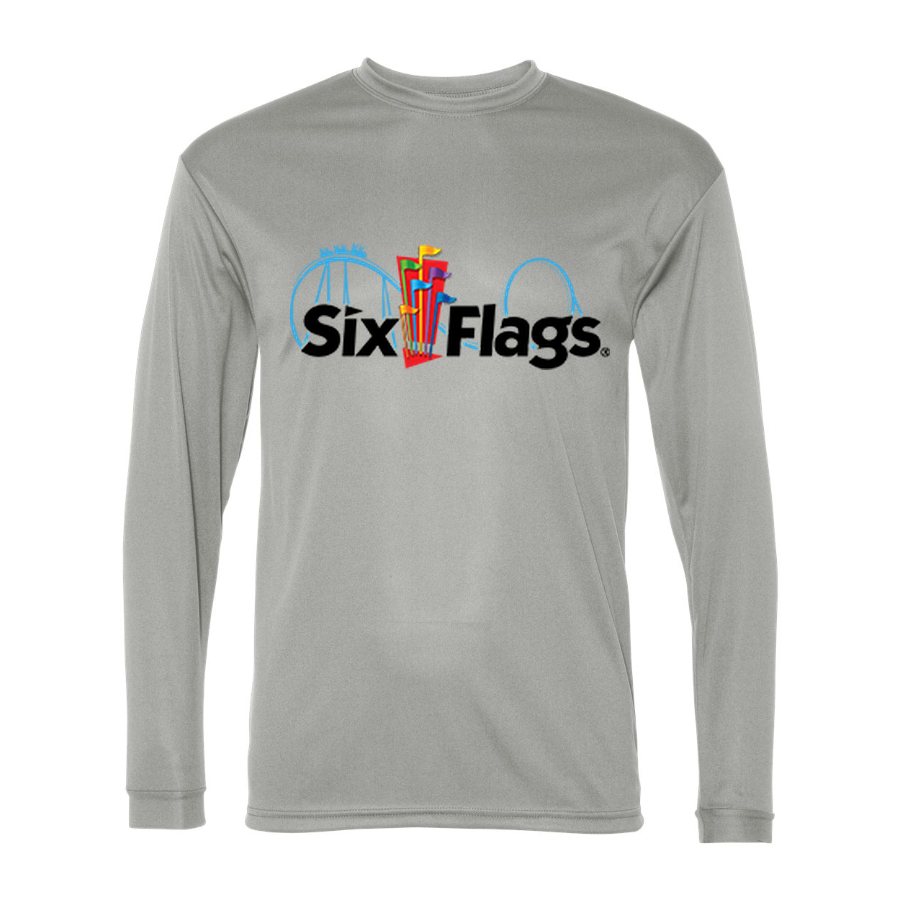 Men's Six Flags Polyester Long Sleeve T-Shirt - Silver