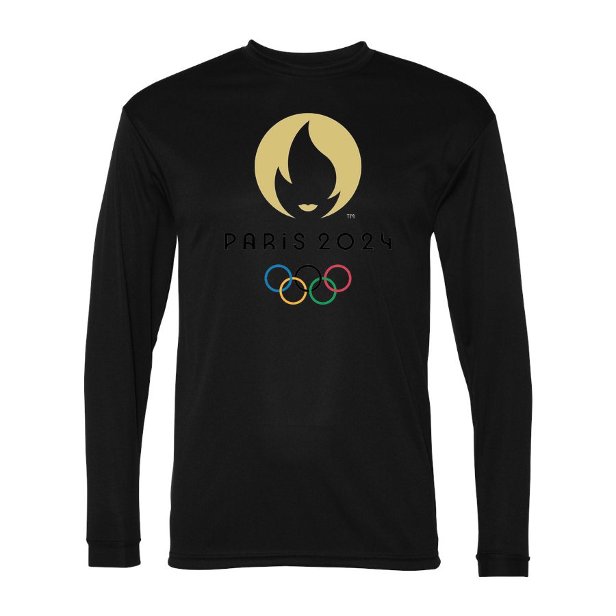 Men's Olympics 2024 Paris Black Polyester Long Sleeve T-Shirt - Black