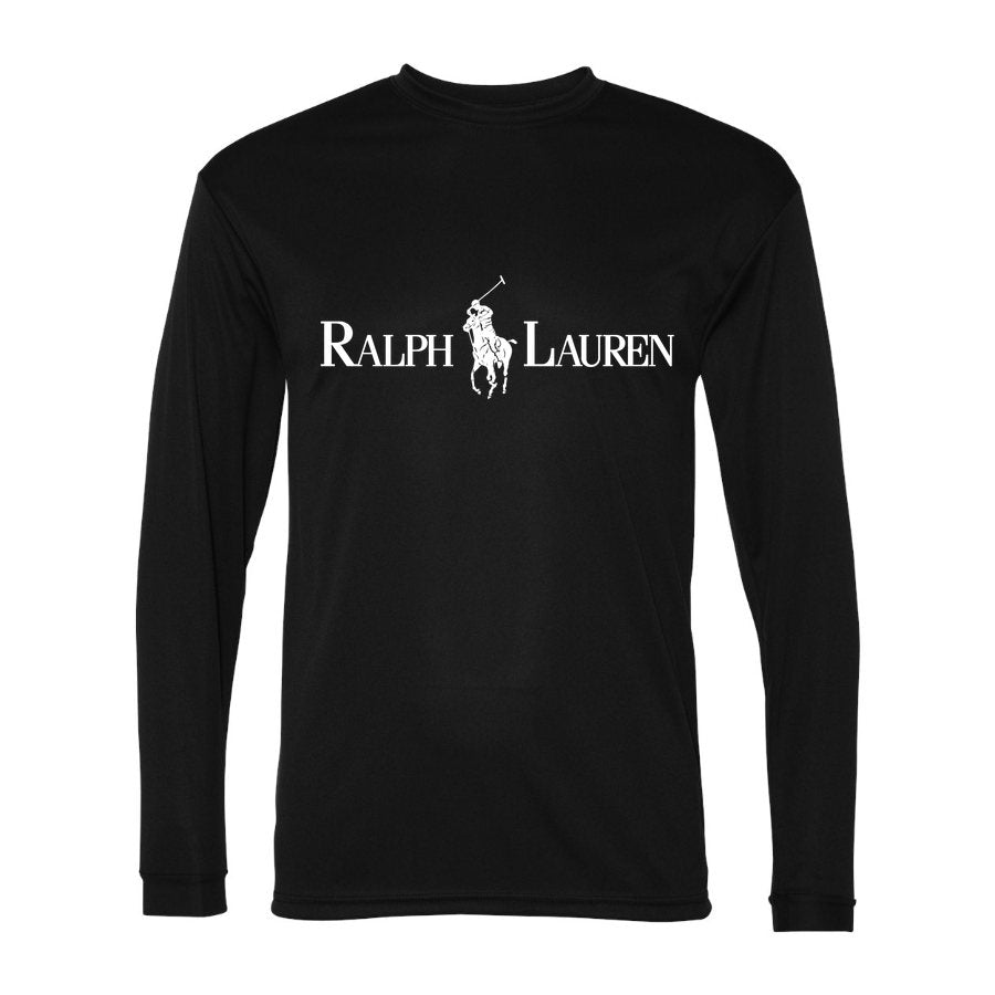 Men's Polo Ralph Lauren White Logo Polyester Long Sleeve T-Shirt - Black