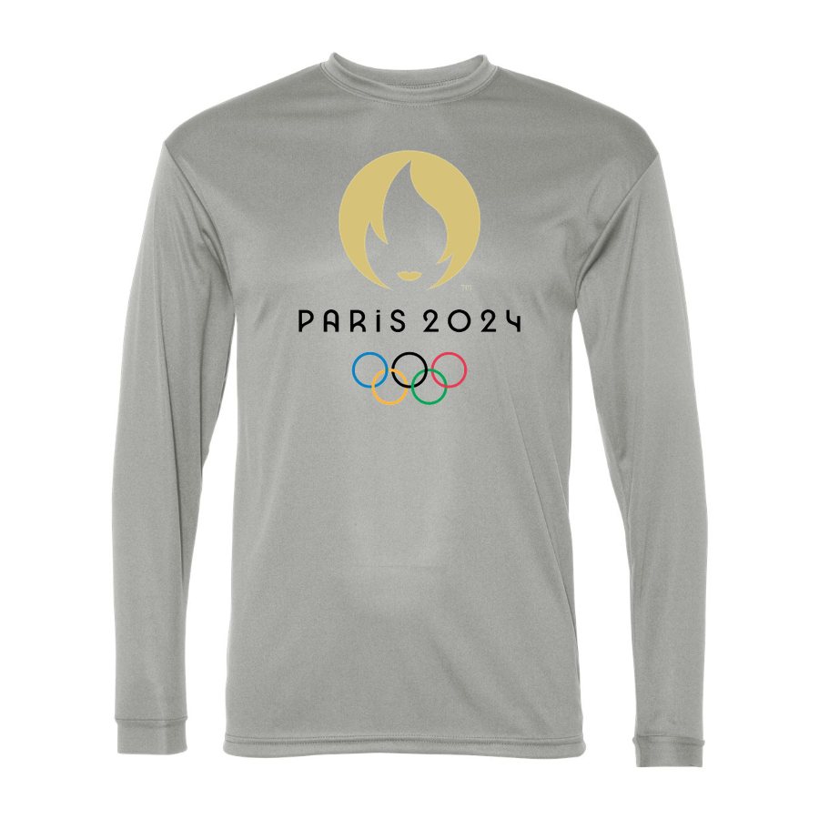 Men's Olympics 2024 Paris Black Polyester Long Sleeve T-Shirt - Silver