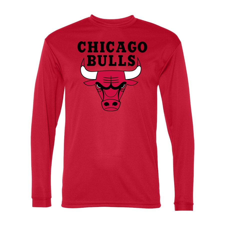 Men's Chicago Bulls Black Logo Polyester Long Sleeve T-Shirt - Red