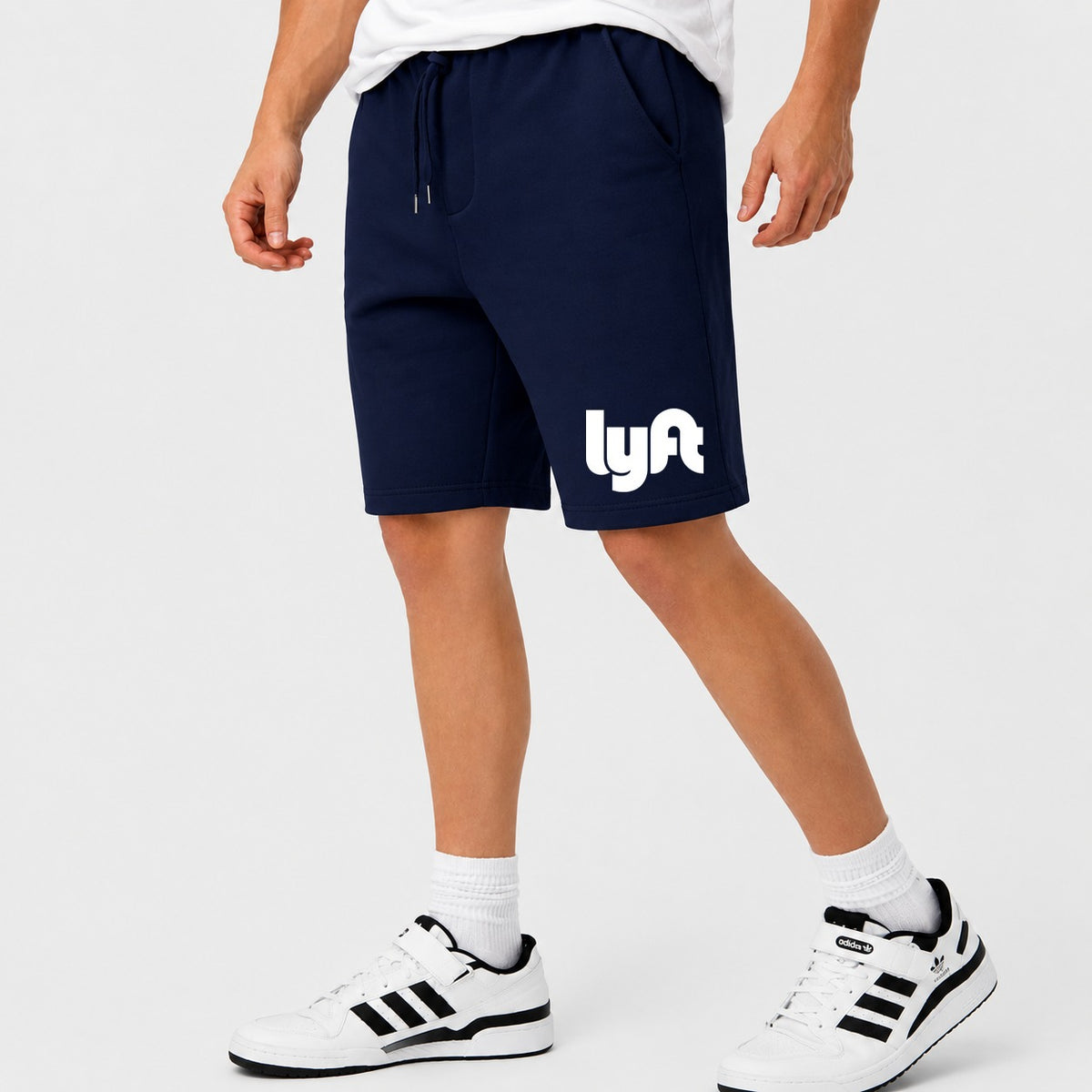 Men's Lyft White Cotton Shorts - Navy