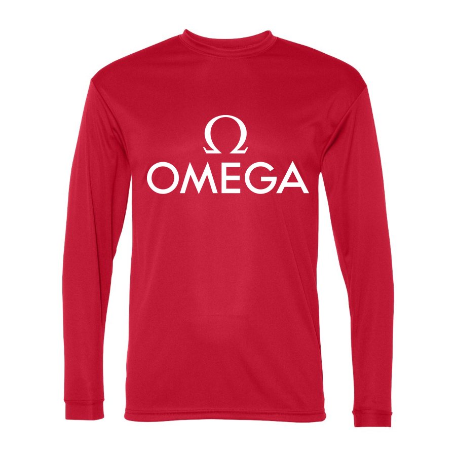 Men's Omega White Logo Polyester Long Sleeve T-Shirt - Red