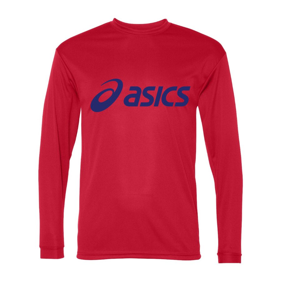Men's Asics Polyester Long Sleeve T-Shirt - Red