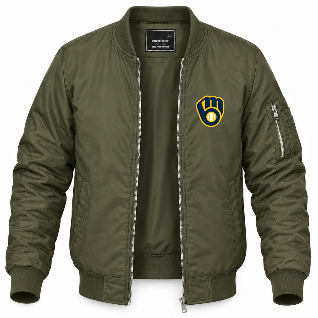 Men's Milwaukee Brewers Lightweight Bomber Jacket - Army Green