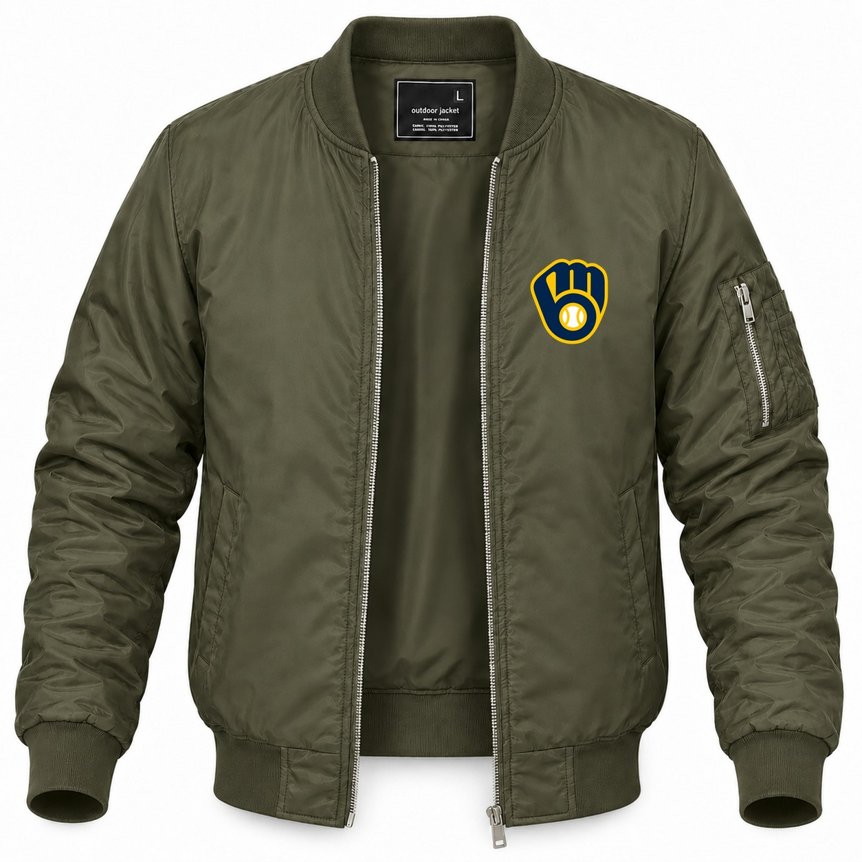 Men's Milwaukee Brewers Lightweight Bomber Jacket - Army Green