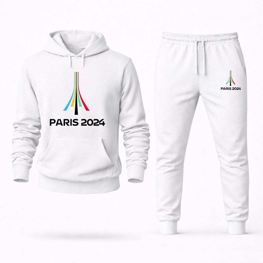 Paris 2024 Olympics Black Hoodie and Joggers Set - White
