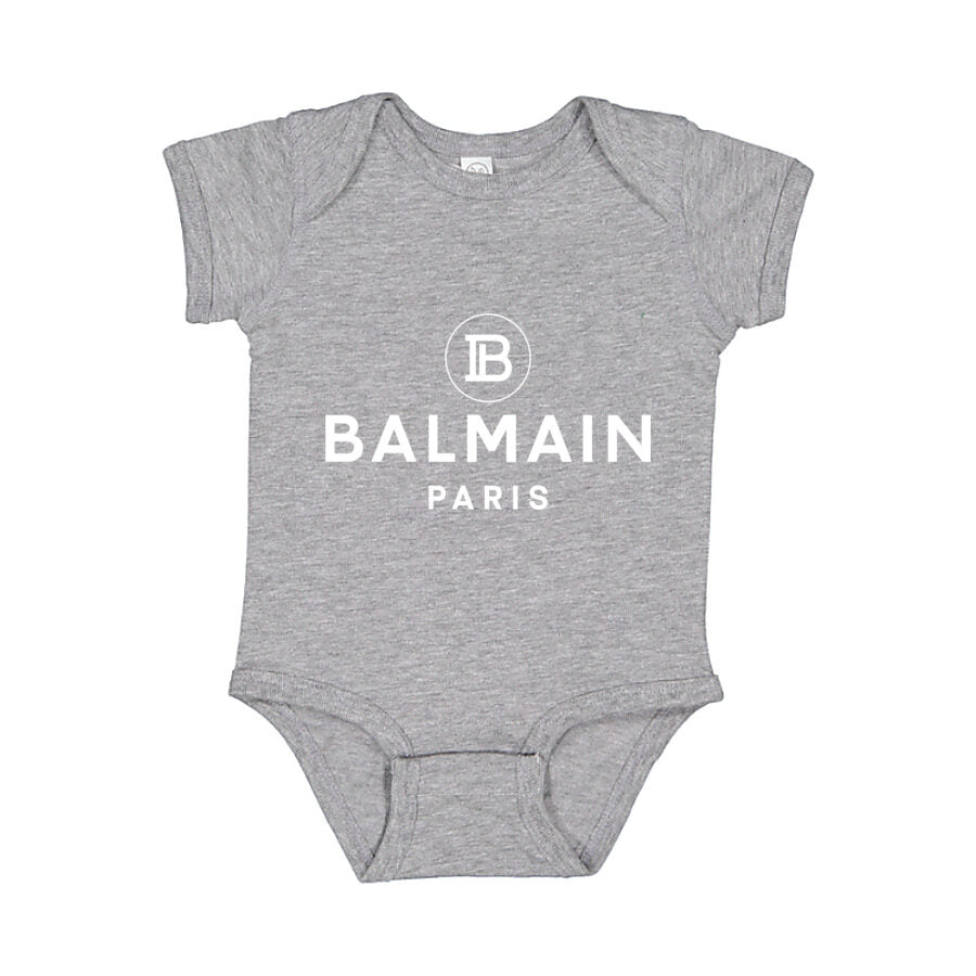 Balmain Paris White Logo Baby Romper Onesie - Gray