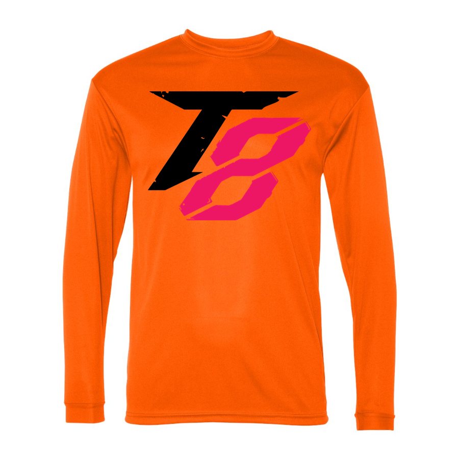Men's Tekken 8 Black Polyester Long Sleeve T-Shirt - Safety Orange