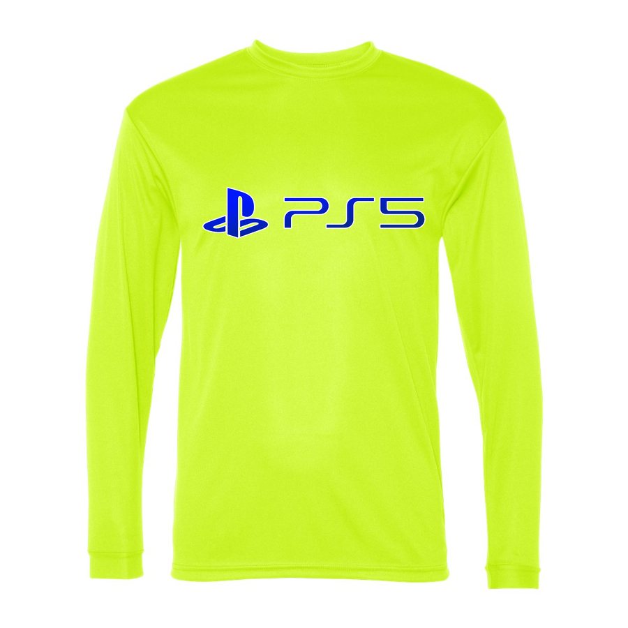 Men's PlayStation 5 Blue Logo Polyester Long Sleeve T-Shirt - Safety Yellow