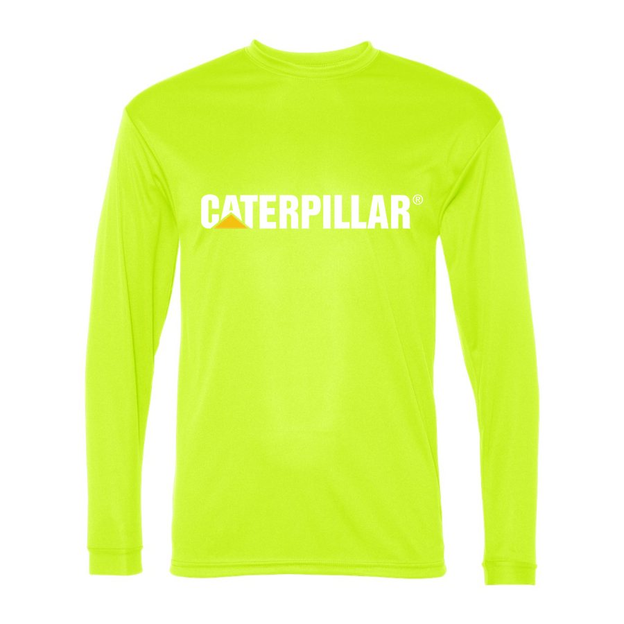 Men's Caterpillar White Logo Polyester Long Sleeve T-Shirt - Safety Yellow
