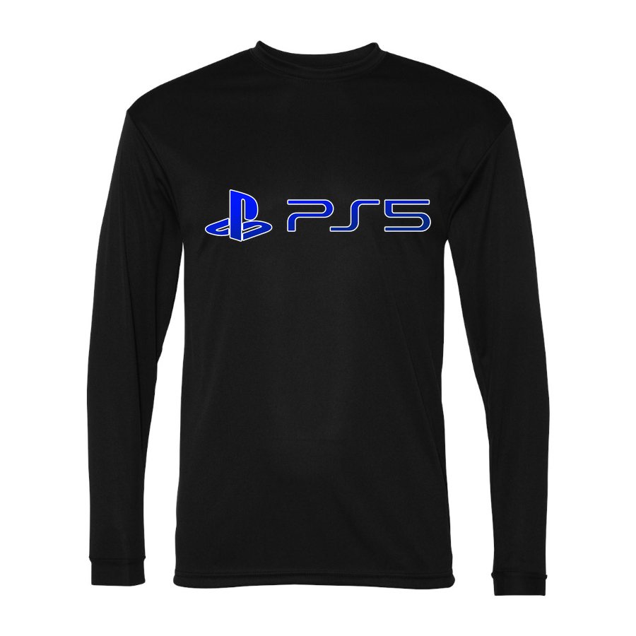Men's PlayStation 5 Blue Logo Polyester Long Sleeve T-Shirt - Black