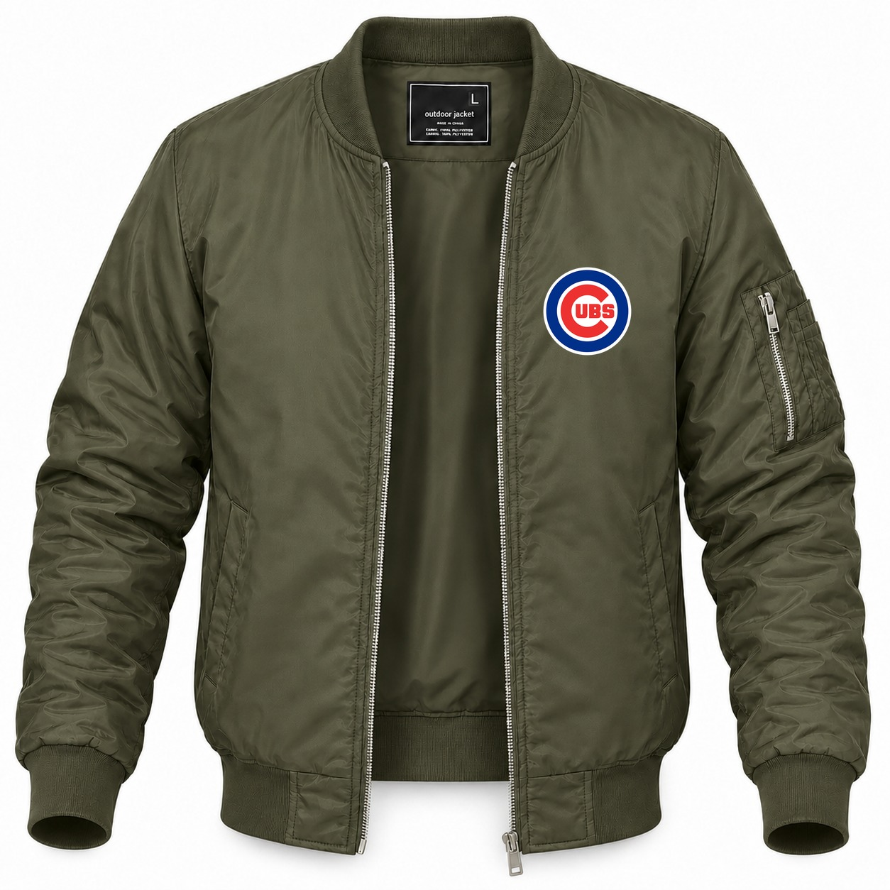 Men's Chicago Cubs Lightweight Bomber Jacket - Army Green