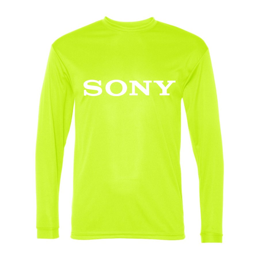 Men's Sony White Logo Polyester Long Sleeve T-Shirt - Safety Yellow
