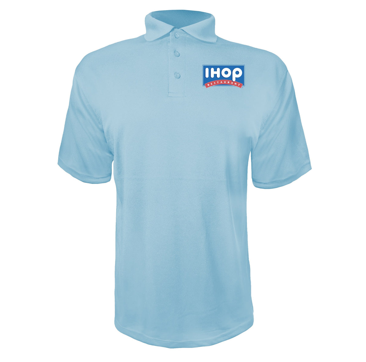 IHOP men's polyester polo in Sky Blue